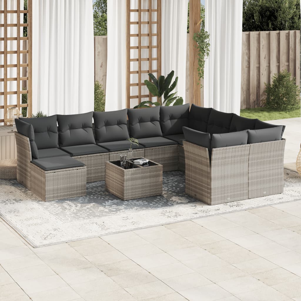 11-delige Loungeset met kussens poly rattan lichtgrijs is nu te koop bij PeponiXL, paradijselijk wonen!