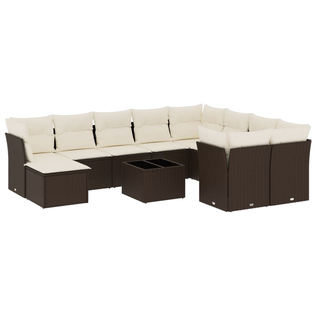 11-delige Loungeset met kussens poly rattan bruin is nu te koop bij PeponiXL, paradijselijk wonen!