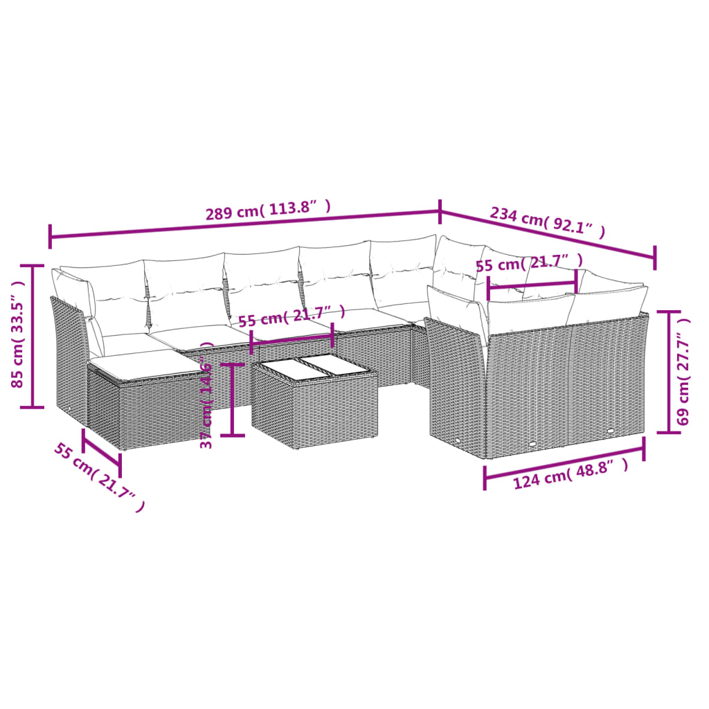 11-delige Loungeset met kussens poly rattan bruin is nu te koop bij PeponiXL, paradijselijk wonen!