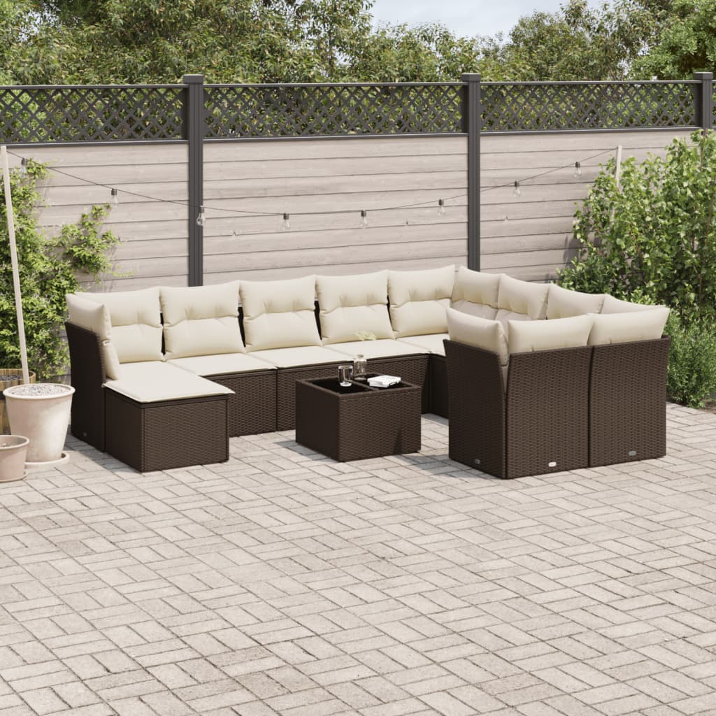 11-delige Loungeset met kussens poly rattan bruin is nu te koop bij PeponiXL, paradijselijk wonen!