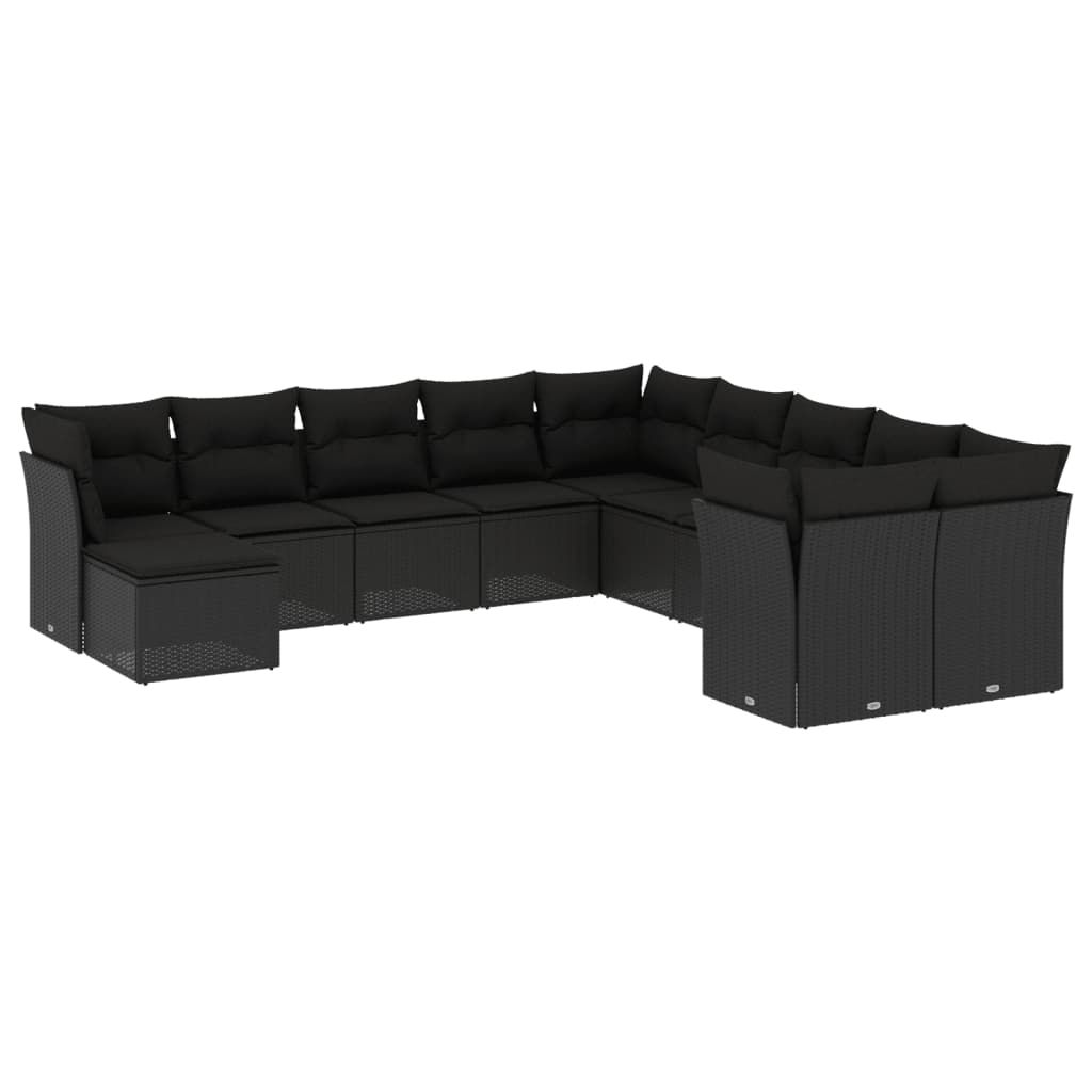 11-delige Loungeset met kussens poly rattan zwart is nu te koop bij PeponiXL, paradijselijk wonen!