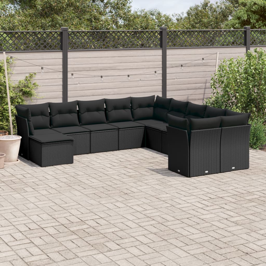11-delige Loungeset met kussens poly rattan zwart is nu te koop bij PeponiXL, paradijselijk wonen!