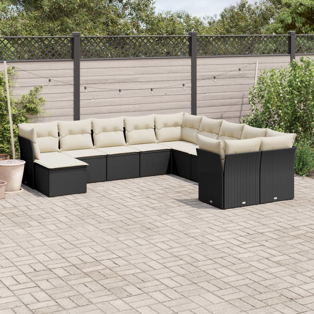 11-delige Loungeset met kussens poly rattan zwart is nu te koop bij PeponiXL, paradijselijk wonen!
