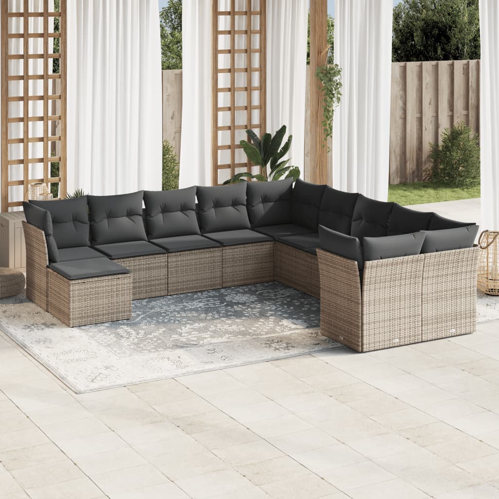 11-delige Loungeset met kussens poly rattan grijs is nu te koop bij PeponiXL, paradijselijk wonen!