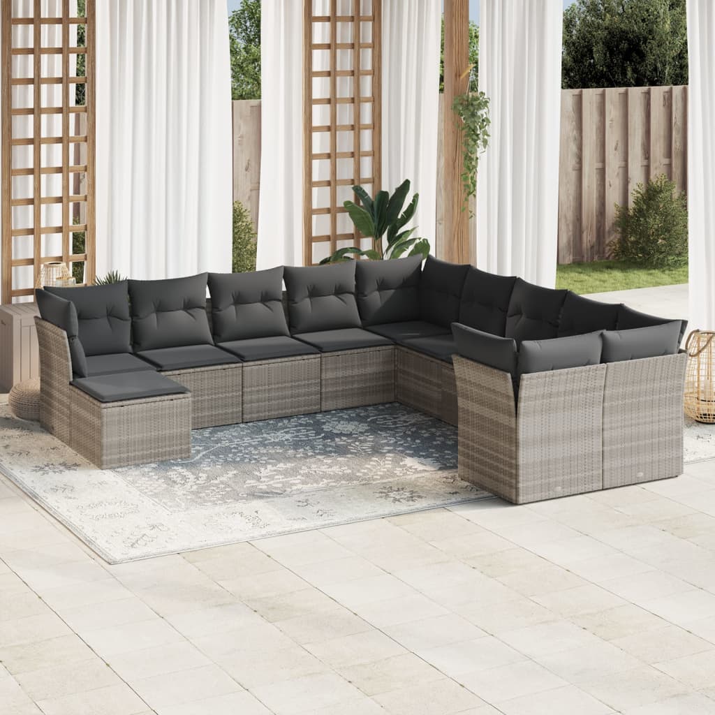 11-delige Loungeset met kussens poly rattan lichtgrijs is nu te koop bij PeponiXL, paradijselijk wonen!