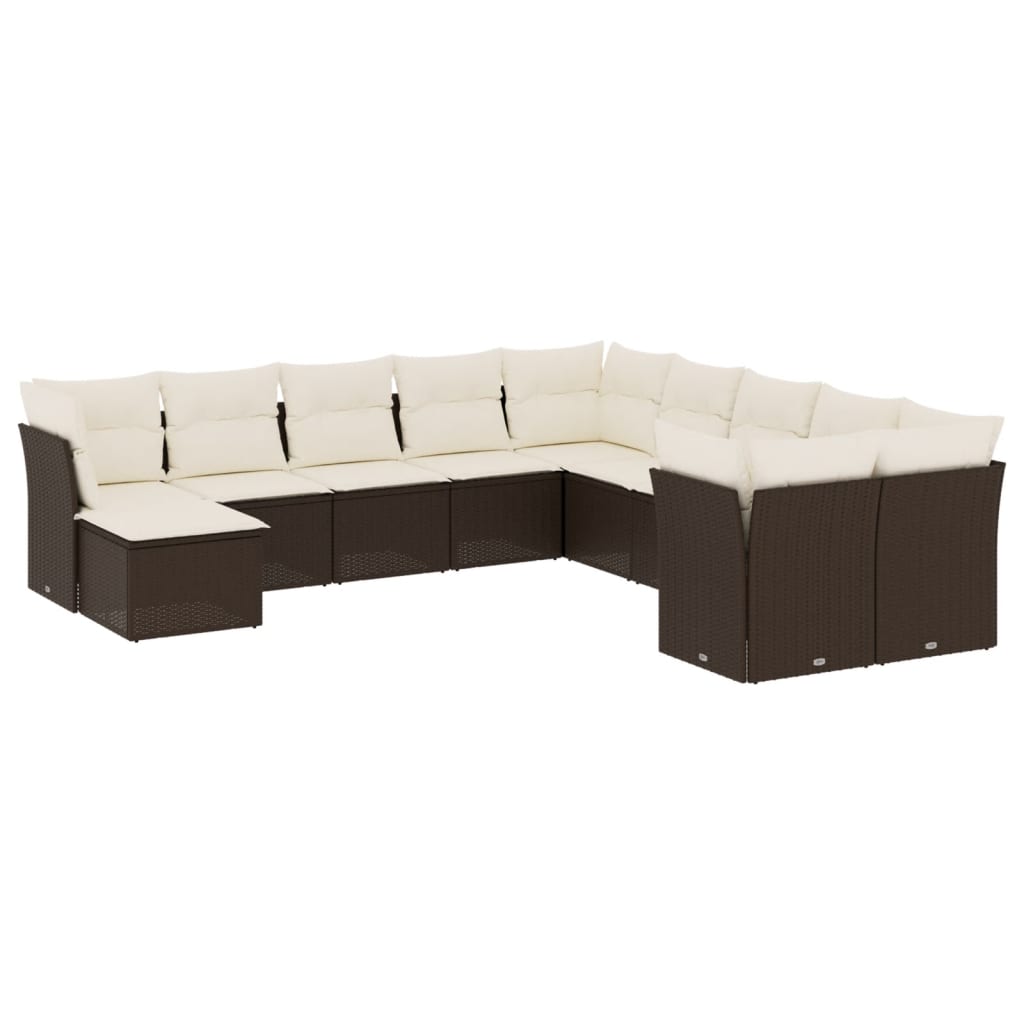 11-delige Loungeset met kussens poly rattan bruin is nu te koop bij PeponiXL, paradijselijk wonen!