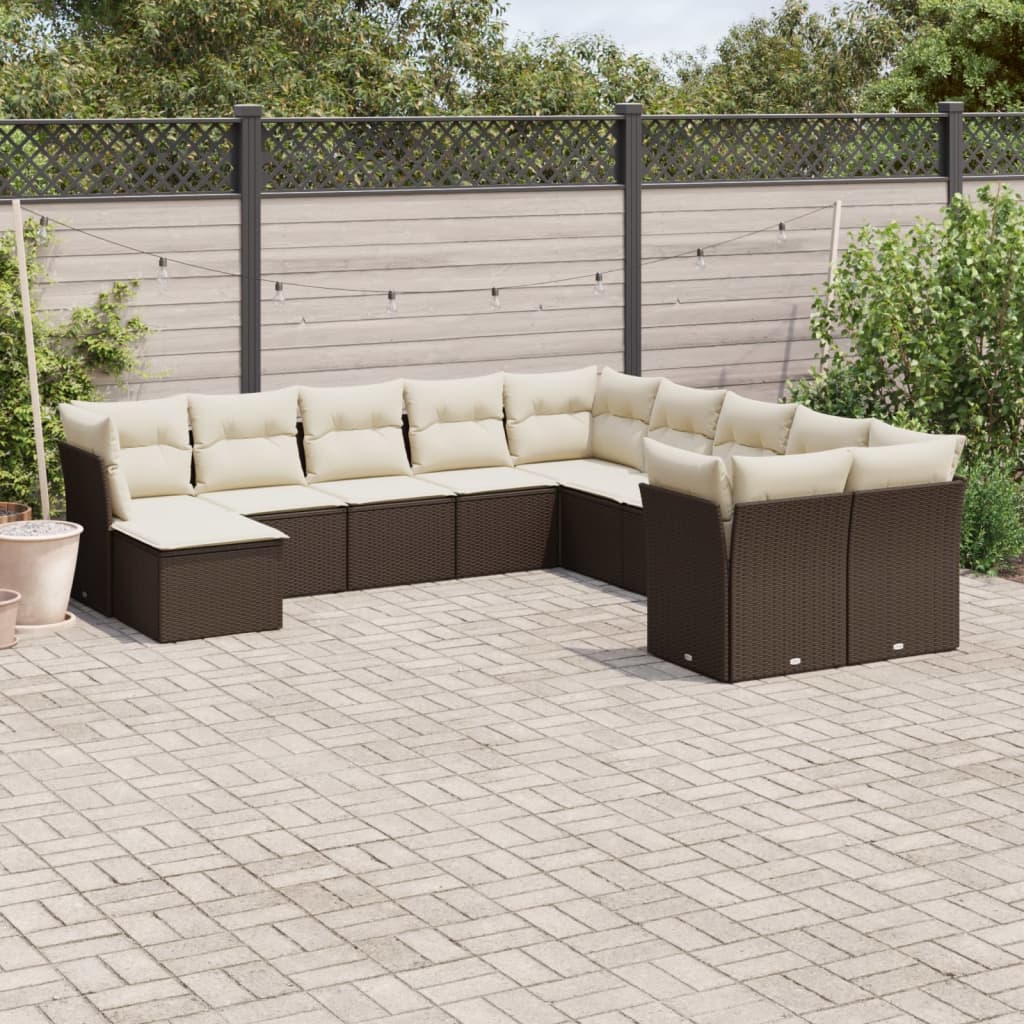 11-delige Loungeset met kussens poly rattan bruin is nu te koop bij PeponiXL, paradijselijk wonen!