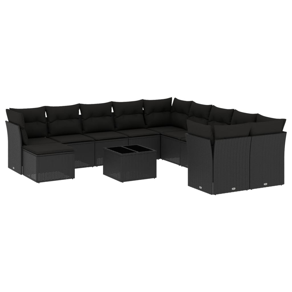 12-delige Loungeset met kussens poly rattan zwart is nu te koop bij PeponiXL, paradijselijk wonen!
