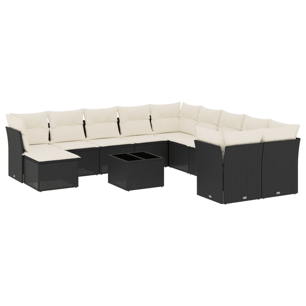 12-delige Loungeset met kussens poly rattan zwart is nu te koop bij PeponiXL, paradijselijk wonen!
