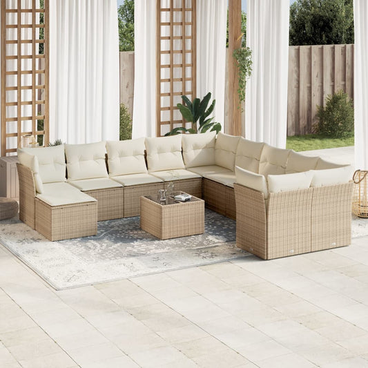 12-delige Loungeset met kussens poly rattan beige is nu te koop bij PeponiXL, paradijselijk wonen!