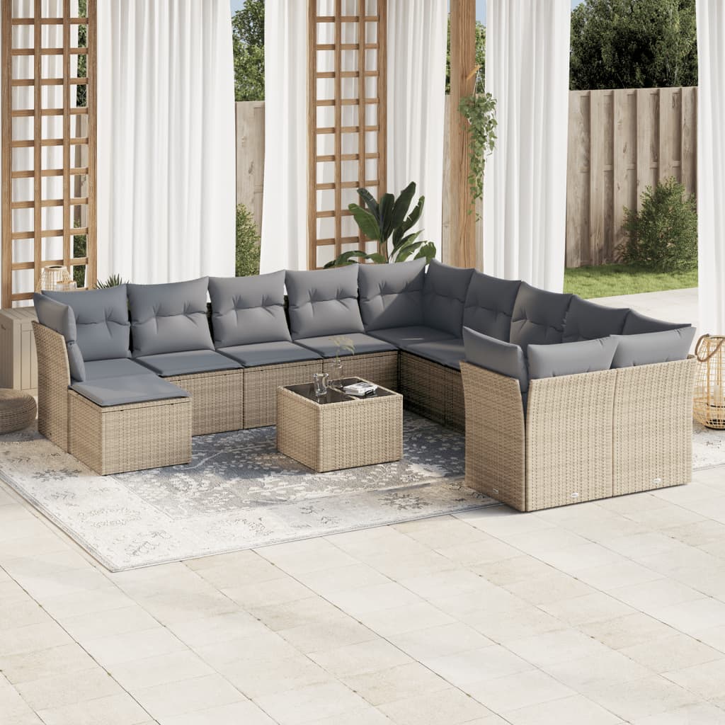 12-delige Loungeset met kussens poly rattan beige is nu te koop bij PeponiXL, paradijselijk wonen!