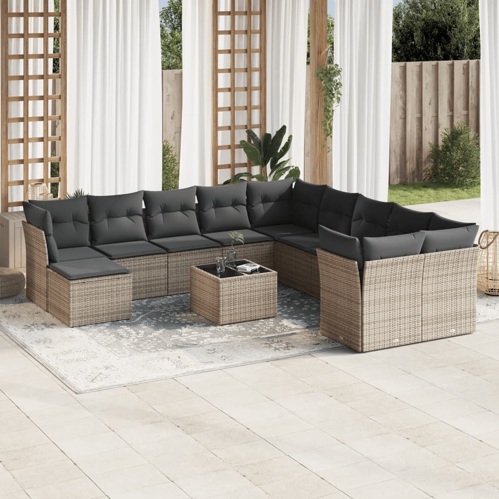 12-delige Loungeset met kussens poly rattan grijs is nu te koop bij PeponiXL, paradijselijk wonen!