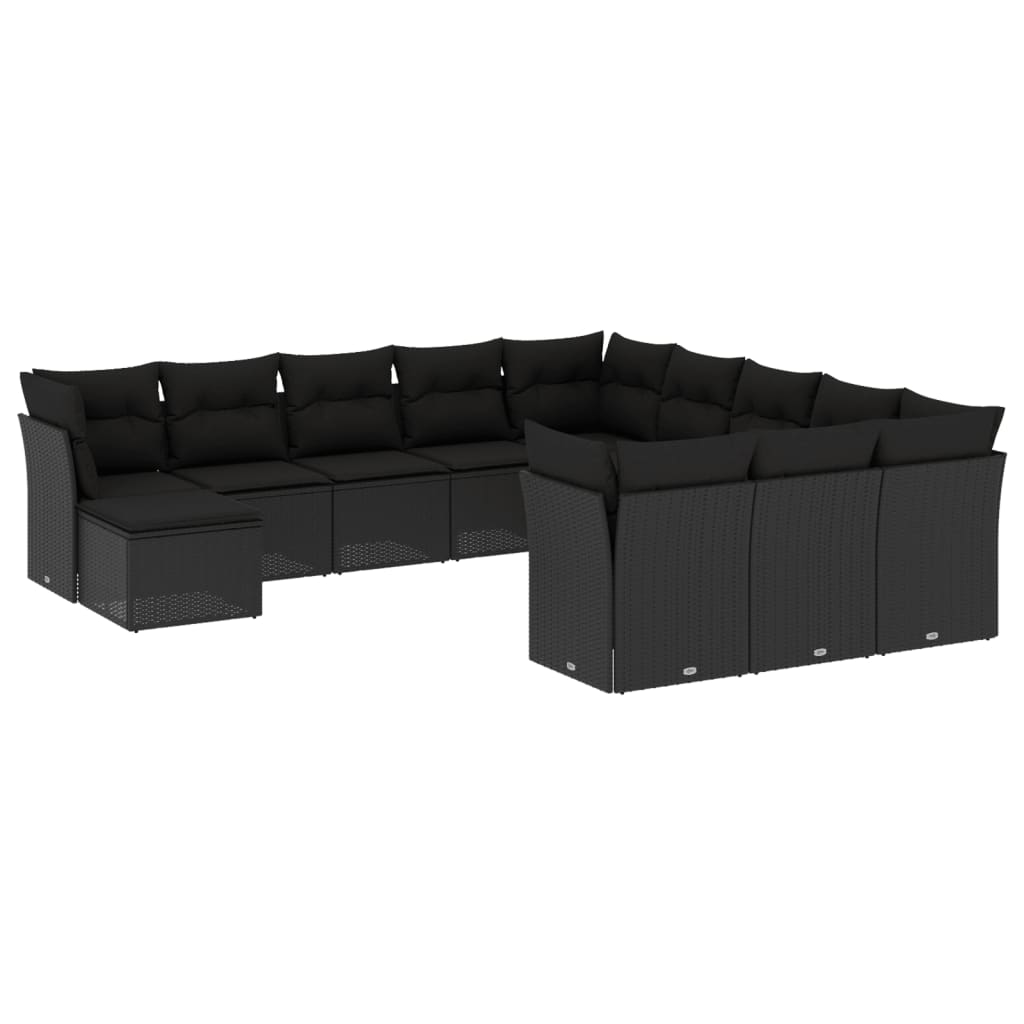 12-delige Loungeset met kussens poly rattan zwart is nu te koop bij PeponiXL, paradijselijk wonen!