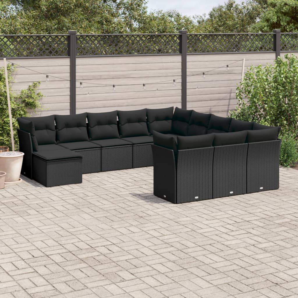 12-delige Loungeset met kussens poly rattan zwart is nu te koop bij PeponiXL, paradijselijk wonen!