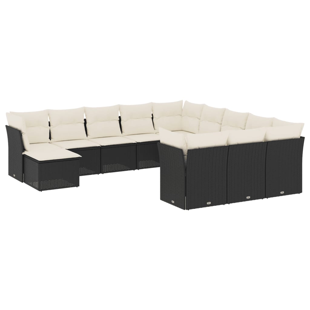 12-delige Loungeset met kussens poly rattan zwart is nu te koop bij PeponiXL, paradijselijk wonen!