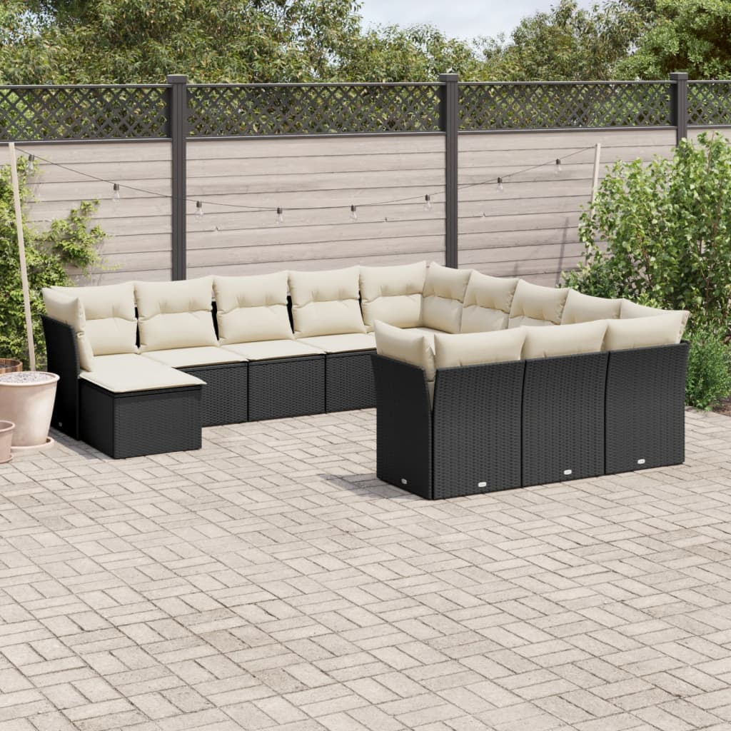 12-delige Loungeset met kussens poly rattan zwart is nu te koop bij PeponiXL, paradijselijk wonen!