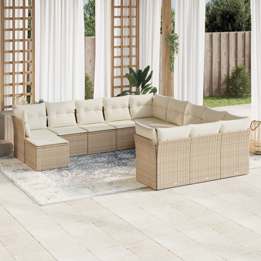 12-delige Loungeset met kussens poly rattan beige is nu te koop bij PeponiXL, paradijselijk wonen!