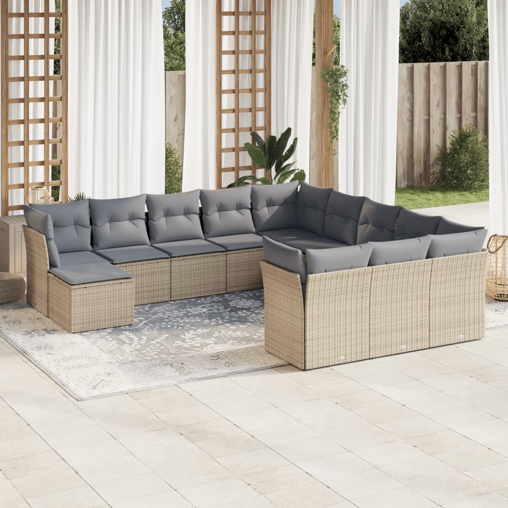 12-delige Loungeset met kussens poly rattan beige is nu te koop bij PeponiXL, paradijselijk wonen!