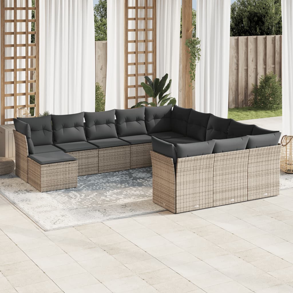 12-delige Loungeset met kussens poly rattan grijs is nu te koop bij PeponiXL, paradijselijk wonen!