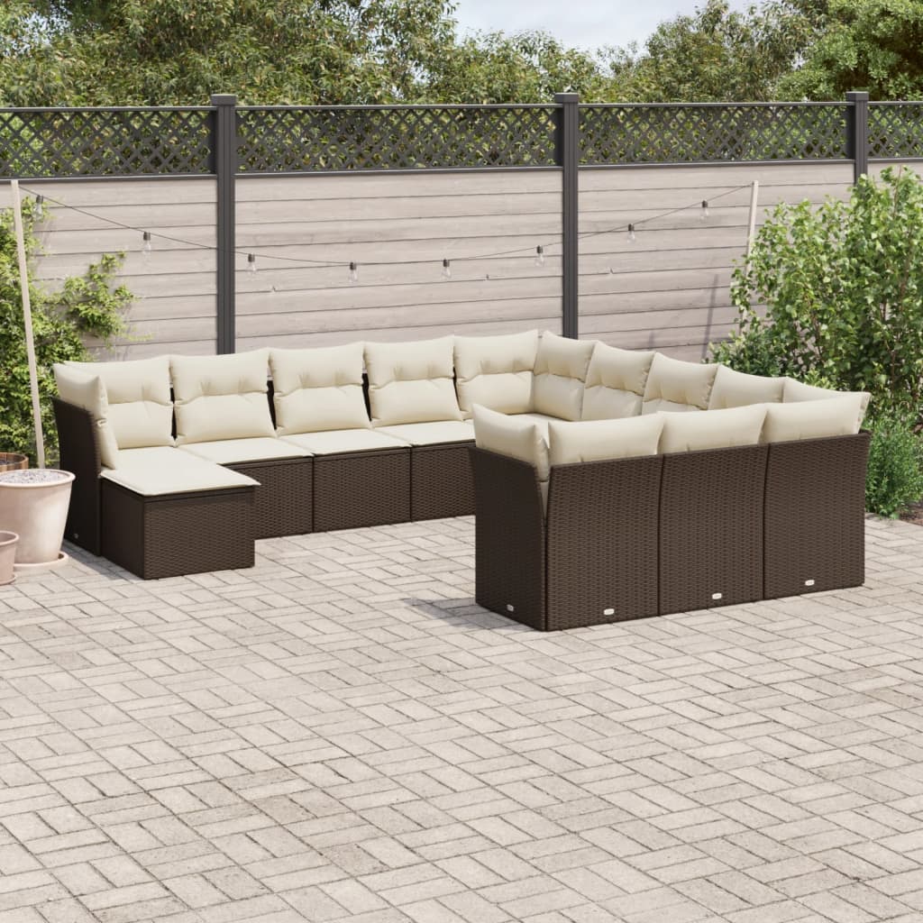 12-delige Loungeset met kussens poly rattan bruin is nu te koop bij PeponiXL, paradijselijk wonen!