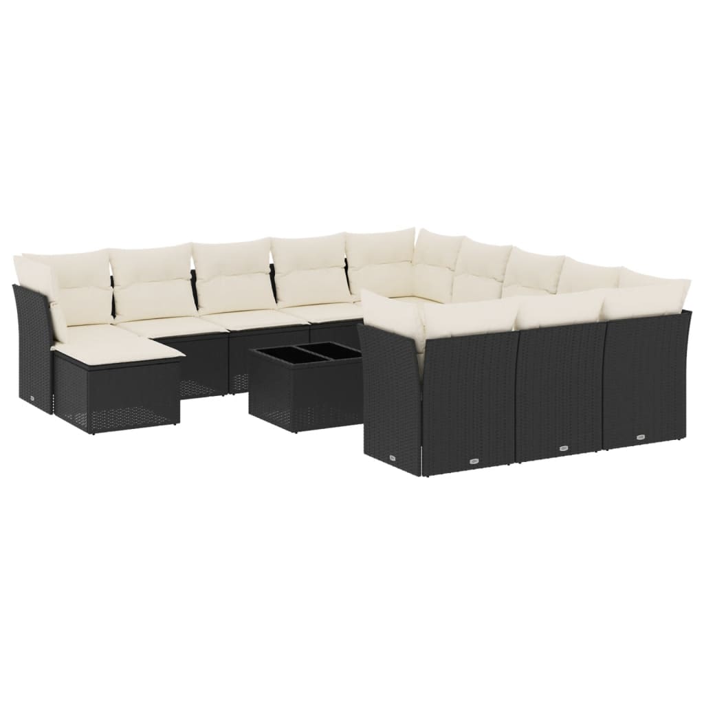 13-delige Loungeset met kussens poly rattan zwart is nu te koop bij PeponiXL, paradijselijk wonen!