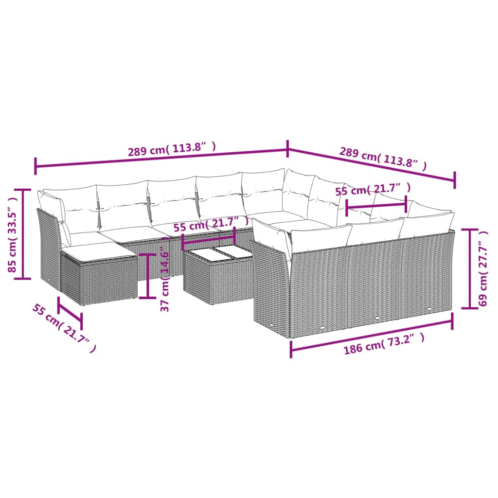 13-delige Loungeset met kussens poly rattan zwart is nu te koop bij PeponiXL, paradijselijk wonen!