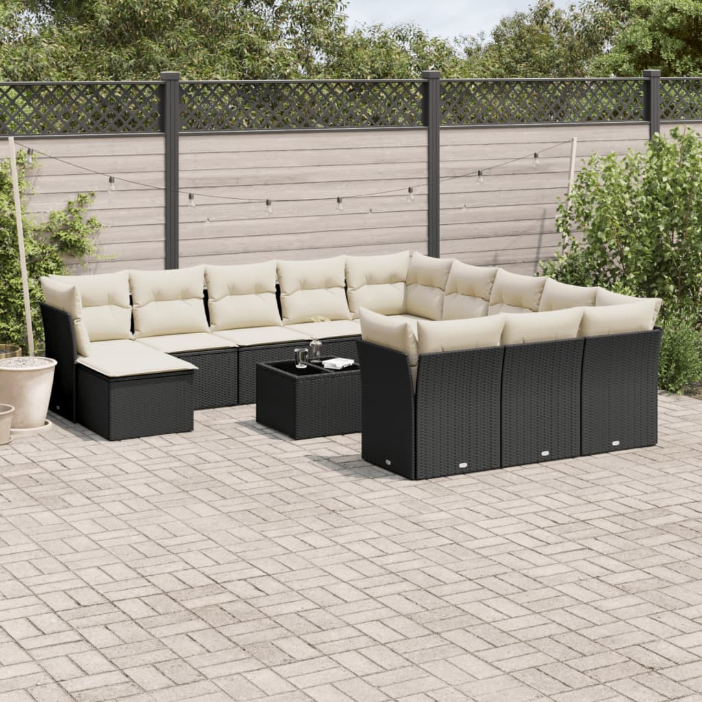 13-delige Loungeset met kussens poly rattan zwart is nu te koop bij PeponiXL, paradijselijk wonen!