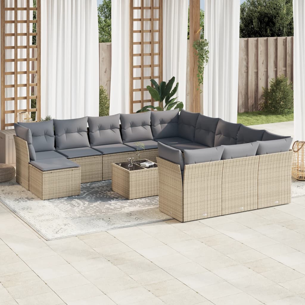13-delige Loungeset met kussens poly rattan beige is nu te koop bij PeponiXL, paradijselijk wonen!