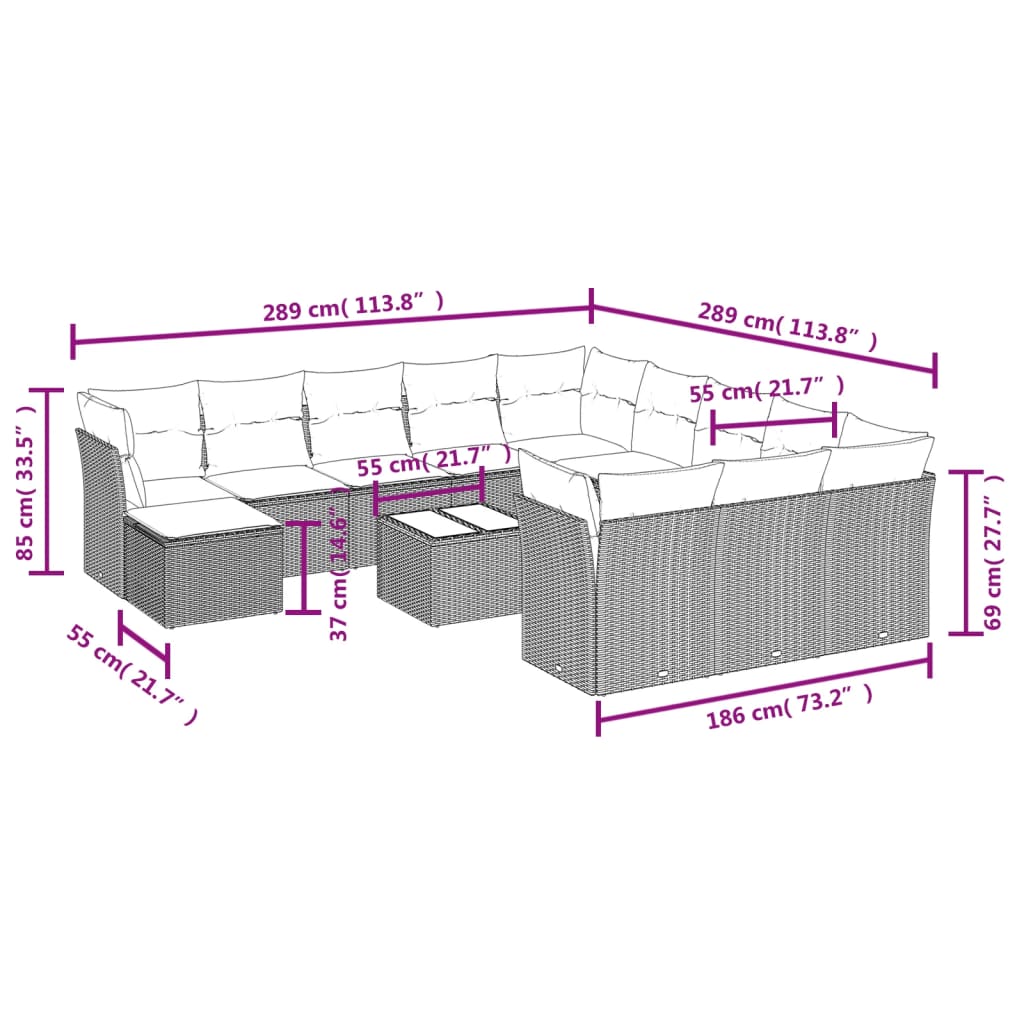 13-delige Loungeset met kussens poly rattan grijs is nu te koop bij PeponiXL, paradijselijk wonen!