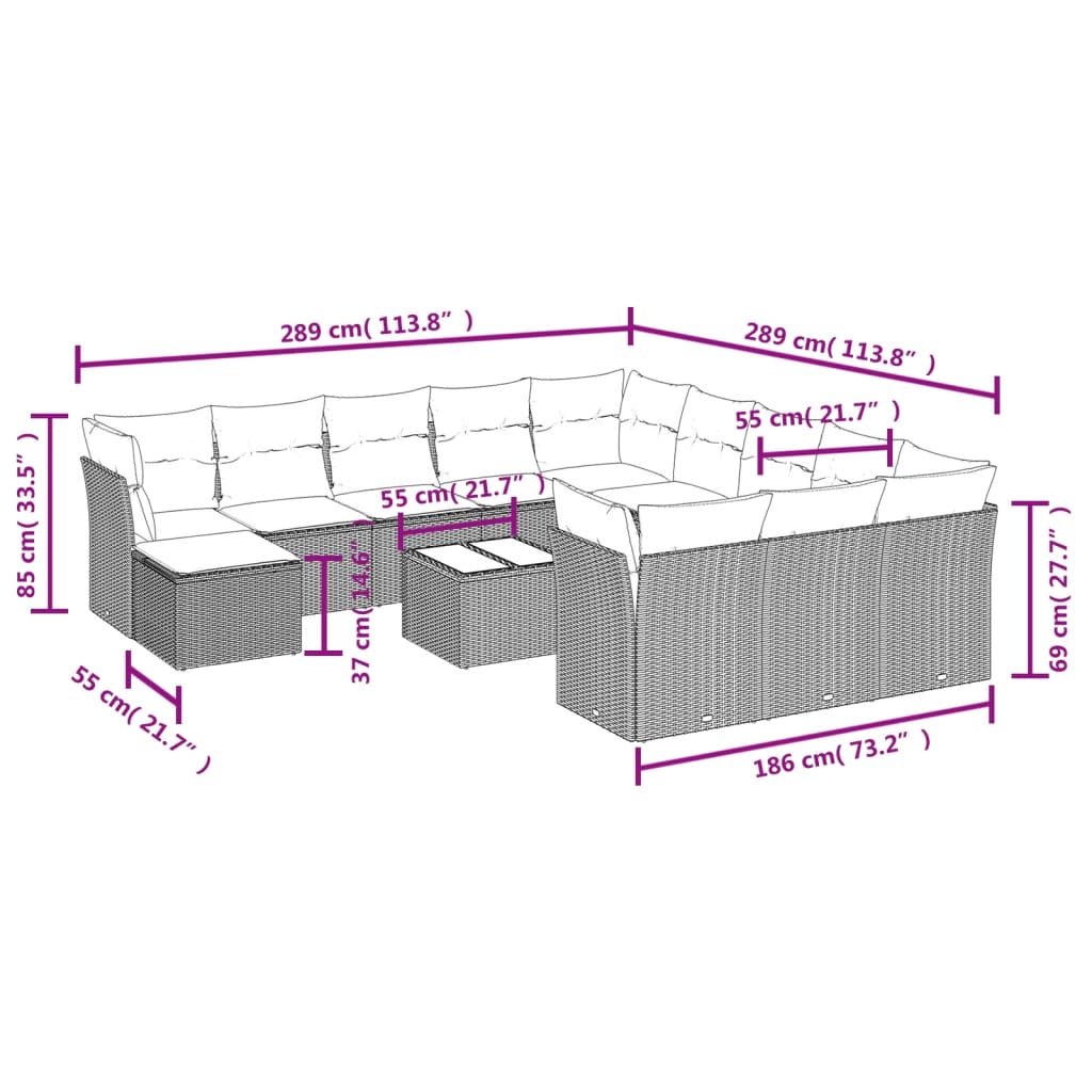 13-delige Loungeset met kussens poly rattan lichtgrijs is nu te koop bij PeponiXL, paradijselijk wonen!