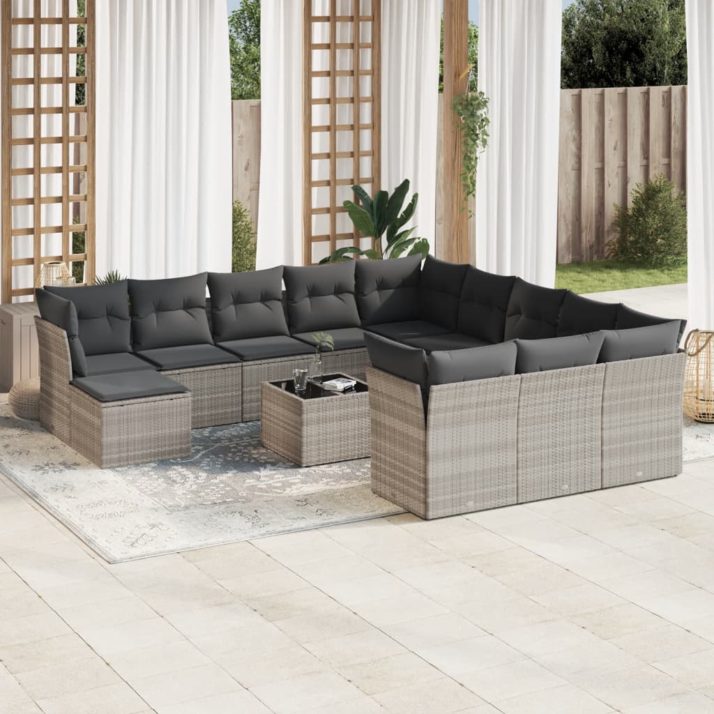 13-delige Loungeset met kussens poly rattan lichtgrijs is nu te koop bij PeponiXL, paradijselijk wonen!