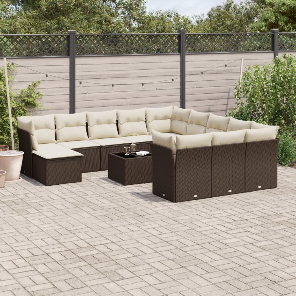 13-delige Loungeset met kussens poly rattan bruin is nu te koop bij PeponiXL, paradijselijk wonen!