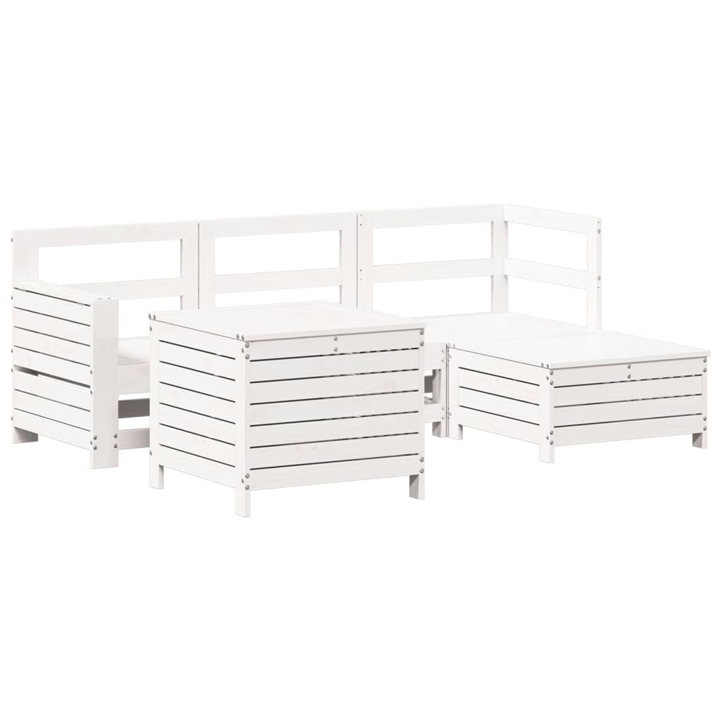 5-delige Loungeset massief grenenhout wit