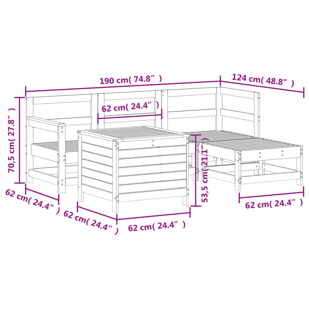 5-delige Loungeset massief grenenhout