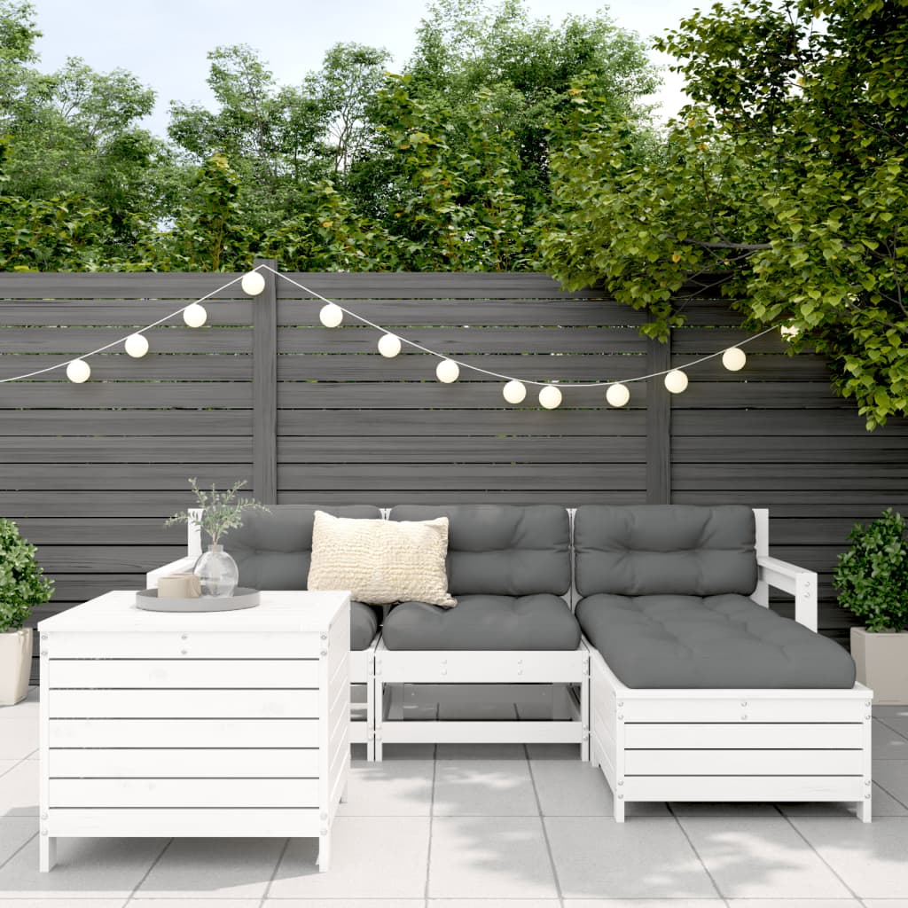 5-delige Loungeset massief grenenhout wit is nu te koop bij PeponiXL, paradijselijk wonen!