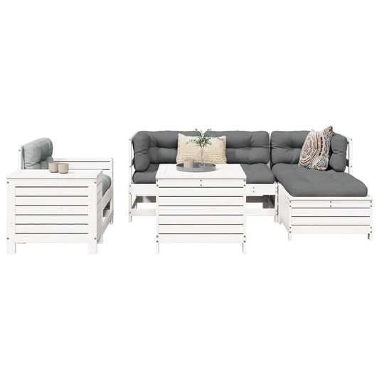 7-delige Loungeset massief grenenhout wit is nu te koop bij PeponiXL, paradijselijk wonen!