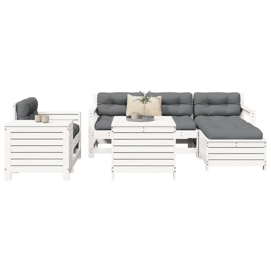 7-delige Loungeset massief grenenhout wit is nu te koop bij PeponiXL, paradijselijk wonen!