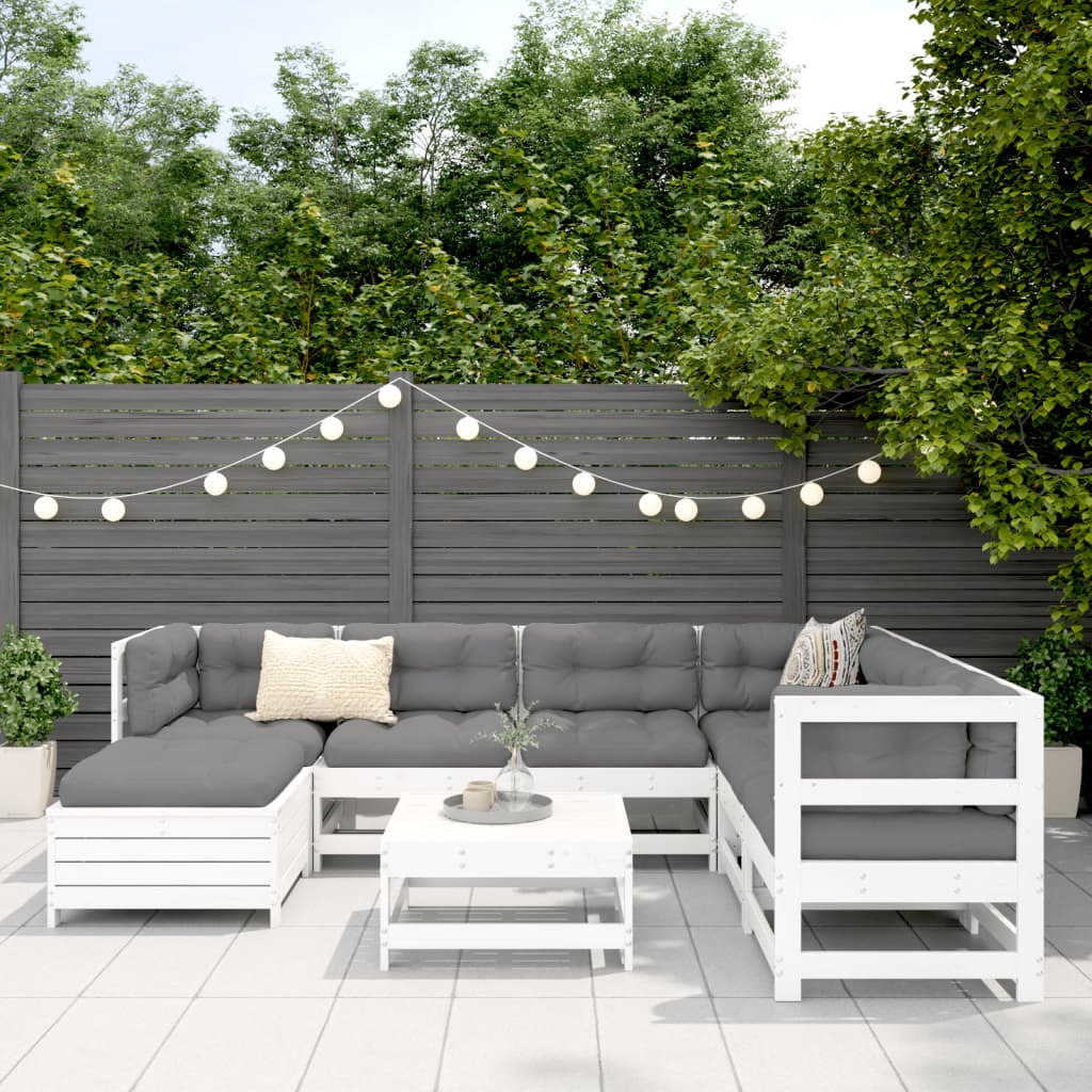 8-delige Loungeset massief grenenhout wit is nu te koop bij PeponiXL, paradijselijk wonen!