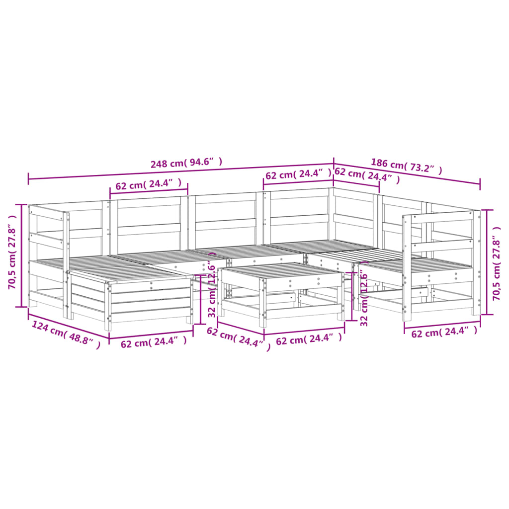 8-delige Loungeset massief grenenhout wit is nu te koop bij PeponiXL, paradijselijk wonen!