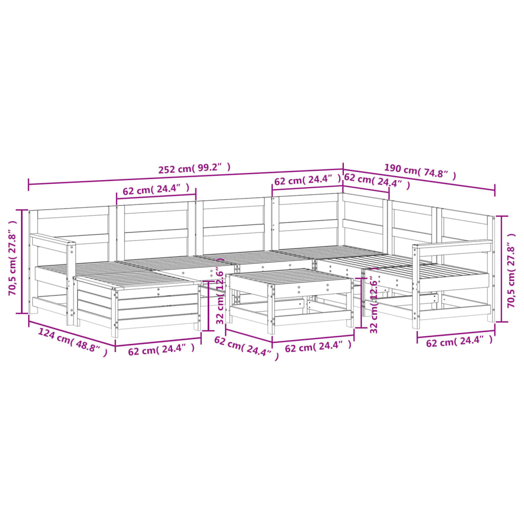 8-delige Loungeset massief grenenhout wit is nu te koop bij PeponiXL, paradijselijk wonen!
