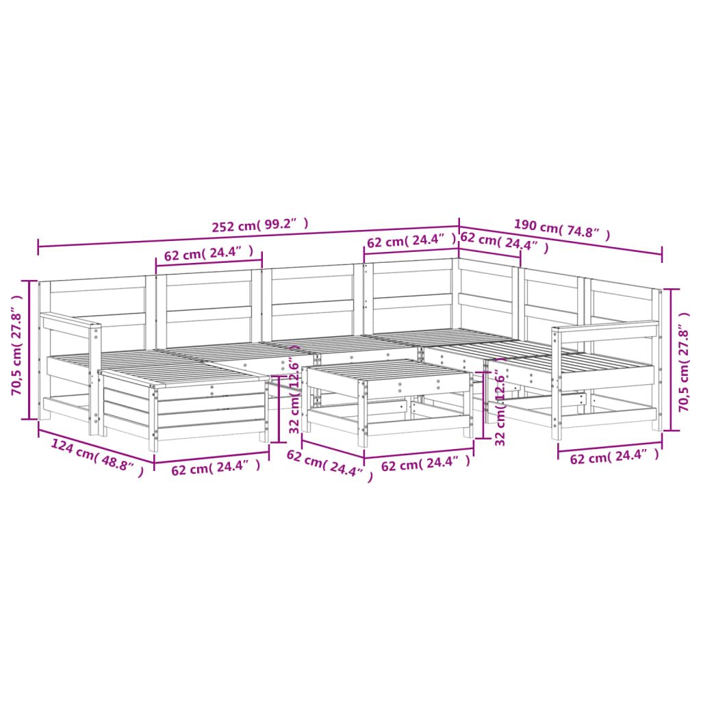 8-delige Loungeset massief grenenhout