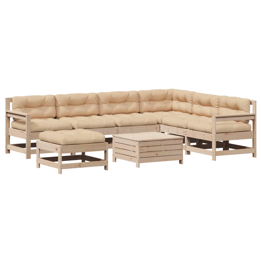 8-delige Loungeset met kussens massief grenenhout