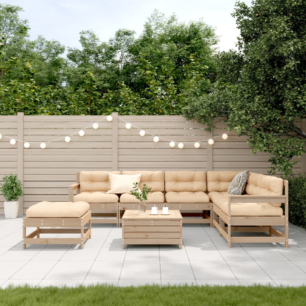 8-delige Loungeset met kussens massief grenenhout