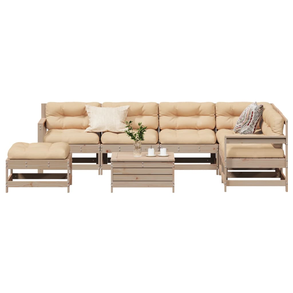 8-delige Loungeset met kussens massief grenenhout