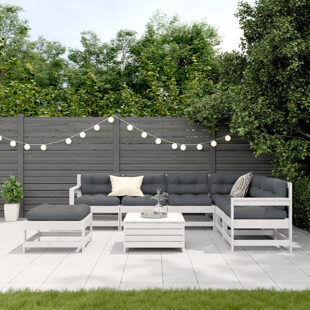 8-delige Loungeset met kussens massief grenenhout wit