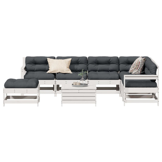 8-delige Loungeset met kussens massief grenenhout wit is nu te koop bij PeponiXL, paradijselijk wonen!