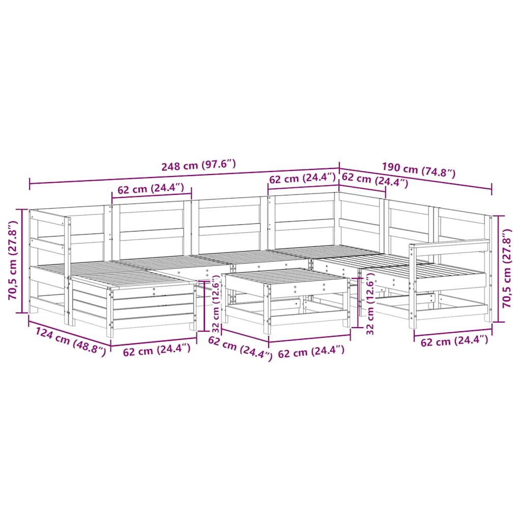 8-delige Loungeset massief grenenhout wit is nu te koop bij PeponiXL, paradijselijk wonen!