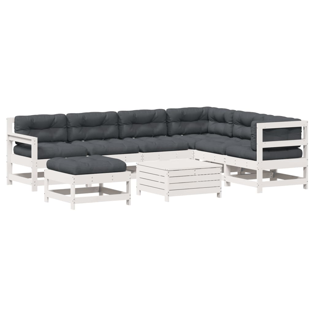 8-delige Loungeset met kussens massief grenenhout wit