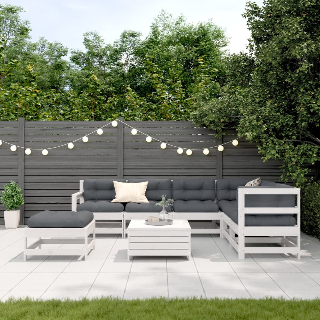 8-delige Loungeset met kussens massief grenenhout wit