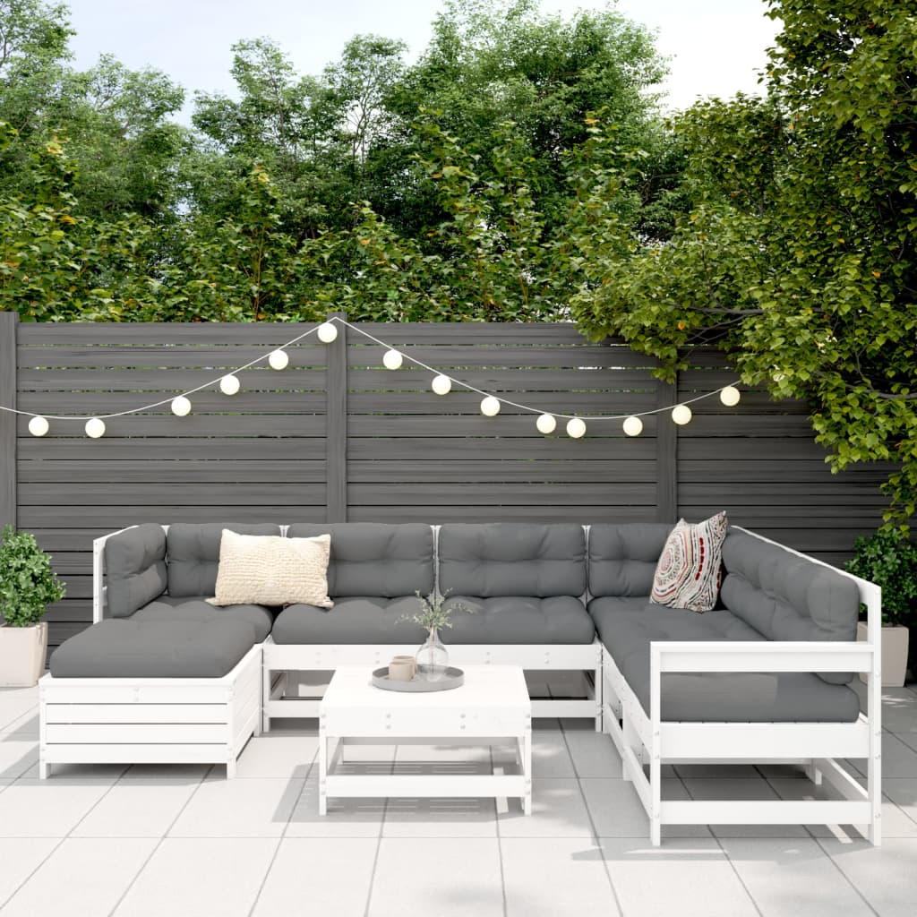 8-delige Loungeset massief grenenhout wit is nu te koop bij PeponiXL, paradijselijk wonen!
